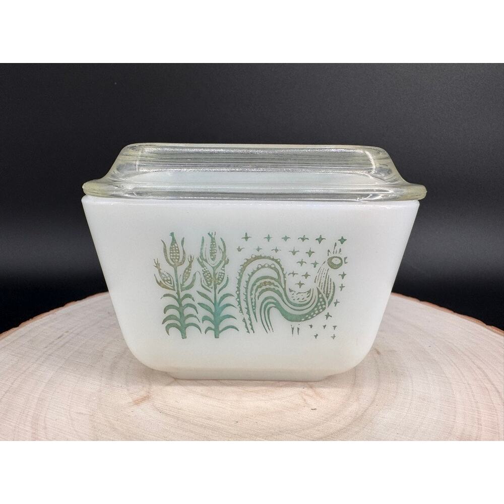 Vintage Pyrex Early American Butter Dish Gold Rooster 501-B Wheat Glass Lid USA